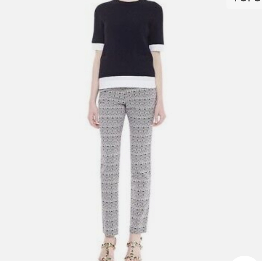 TORY BURCH HEIDI JACQUARD PRINT STRETCH PANT SIDE ZIP NAVY & IVORY